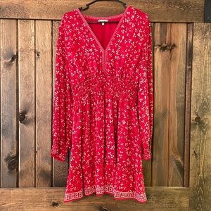 Floral long sleeve v-neck smock dress